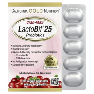 California Gold Nutrition Probióticos LactoBif CranMax® 25 Bilhões de UFCs 30 Cápsulas Vegetais
