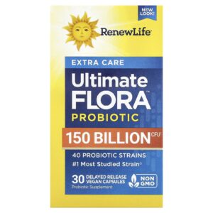 Renew Life Extra Care Probiótico Ultimate Flora™ 30 Cápsulas Veganas de Liberação Retardada