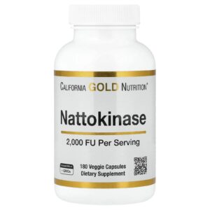 California Gold Nutrition Nattokinase Enzima Proteolítica 2.000 UFs 180 Cápsulas Vegetais