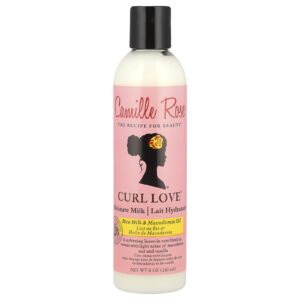 Camille Rose Leite Hidratante Curl Love Creme Acondicionador Leave-In Leite de Arroz e Óleo de Macadâmia 240 ml (8 oz)