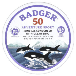 Badger Esportes de Aventura Protetor Solar Mineral com Zinco Transparente FPS 50 Sem Perfume 68 g (24 oz)