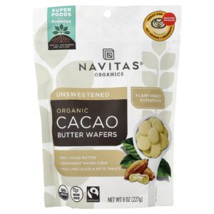 Navitas Organics Gotas de Manteiga de Cacau Orgânica Sem Açúcar 227 g (8 oz)