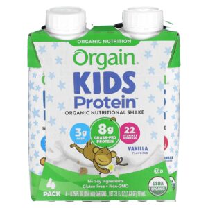 Orgain Kids Protein Shake Nutricional Orgânico Baunilha Pacote com 4 244 ml (825 fl oz) Cada
