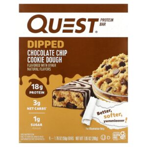 Quest Nutrition Barra de Proteína Massa de Cookie com Lascas de Chocolate com Cobertura 4 Barras 50 g (176 oz) Cada