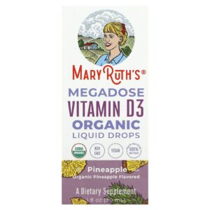 MaryRuths Megadose Vitamina D3 Gotas Líquidas Orgânicas Abacaxi 100 mcg (4.000 UI) 30 ml (1 fl oz)
