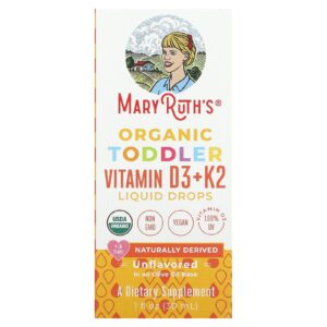 MaryRuths Vitamina D3 + K2 Orgânica em Gotas Líquidas 1 a 3 Anos Sem Sabor 30 ml (1 fl oz)
