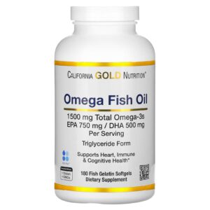 California Gold Nutrition Ômega-3 de Óleo de Peixe Norueguês com EPA/DHA Sabor Natural de Limão 180 Cápsulas Softgel
