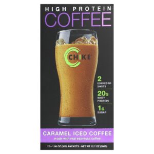 Chike Nutrition Café Gelado com Alto Teor de Proteínas Caramelo 12 Pacotes 30 g (106 oz) Cada