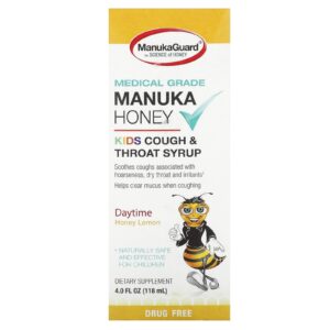 ManukaGuard Mel de Manuka Xarope para Crianças com Tosse e Garganta Diurno Mel e Limão 118 ml (4 fl oz)