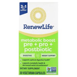 Renew Life Reforço Metabólico Pré + Pró + Pós-biótico 30 Cápsulas Vegetarianas