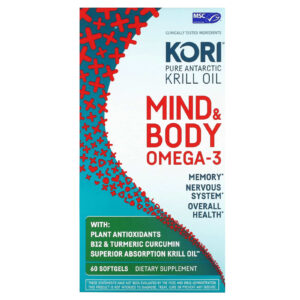 Kori Óleo de Krill Antártico Puro Ômega-3 para a Mente e o Corpo 60 Cápsulas Softgel