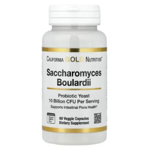California Gold Nutrition Saccharomyces boulardii Levedura Probiótica 10 Bilhões de UFCs 60 Cápsulas Vegetais