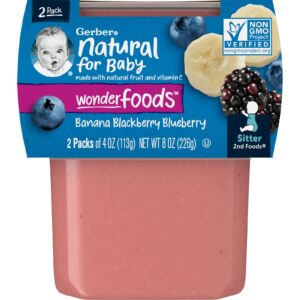 Gerber Natural para Bebês Wonder Foods 2nd Foods Banana e Amora Mirtilo 2 Embalagens 113 g (4 oz) Cada