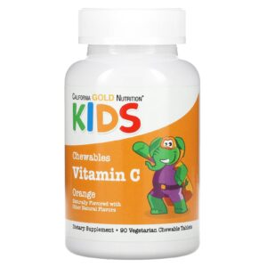 California Gold Nutrition Vitamina C Mastigável com Complexo de Bioflavonoides para Crianças Laranja 90 Comprimidos Vegetarianos