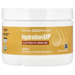 California Gold Nutrition HydrationUP® Mistura para Bebida de Eletrólitos com Cálcio Potássio Vitamina C e Vitamina E Cítricos 227 g (8 oz)