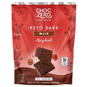ChocZero Casca Cetogênica Chocolate ao Leite Avelã 15 MiniBarras 170 g (6 oz)