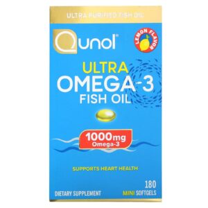 Qunol Óleo de Peixe Ultra Ômega-3 Limão 180 Minicápsulas Softgel (500 mg por Cápsula Softgel)