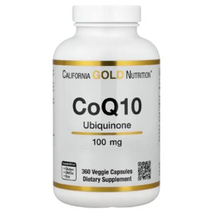 California Gold Nutrition CoQ10 Ubiquinona de Classe USP 100 mg 360 Cápsulas Vegetais