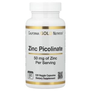 California Gold Nutrition Picolinato de Zinco 50 mg 120 Cápsulas Vegetais