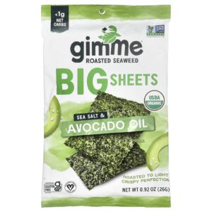 gimMe Algas Marinhas Assadas Unidades Grandes Sal Marinho e Óleo de Abacate 26 g (092 oz)