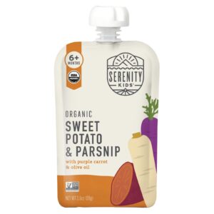 Serenity Kids Batata-doce e Pastinaca Orgânicas com Cenoura Roxa e Óleo de Oliva Mais de 6 Meses 99 g (35 oz)