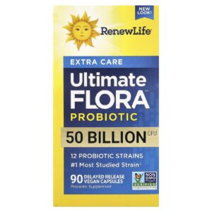 Renew Life Ultimate Flora™ Probiótico Cuidado Extra 90 Cápsulas Veganas de Liberação Retardada