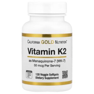 California Gold Nutrition Vitamina K2 (como Menaquinona-7) 50 mcg 120 Cápsulas Softgel Vegetais