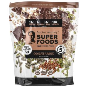 Dr. Murrays Super Foods Proteína em Pó de 3 Sementes Abóbora + Linhaça + Girassol Chocolate 908 g (2 lb)