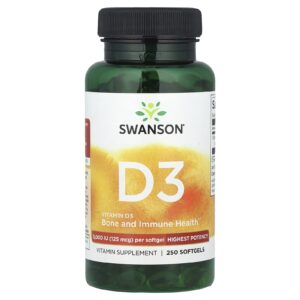 Swanson Vitamina D3 Máxima Potência 125 mcg (5.000 UI) 250 Cápsulas Softgel