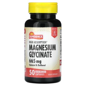 Sundance Vitamins Alta Absorção Glicinato de Magnésio 665 mg 50 Cápsulas de Liberação Rápida