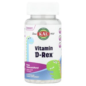 KAL Dinosaurs® Vitamin D-Rex™ Goma de Bolhas 90 Cápsulas Mastigáveis (10 mcg por Cápsula Mastigável)