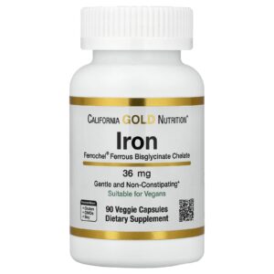 California Gold Nutrition Ferro Ferrochel® (Bisglicinato) 36 mg 90 Cápsulas Vegetais