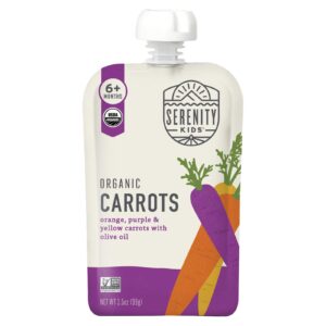 Serenity Kids Cenouras Orgânicas Mais de 6 Meses Cenouras Laranja Roxas e Amarelas com Óleo de Oliva 99 g (35 oz)