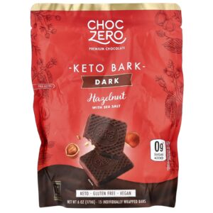ChocZero Casca Cetogênica Chocolate Amargo com Sal Marinho Avelã 15 Barras Embaladas Individualmente 170 g (6 oz)