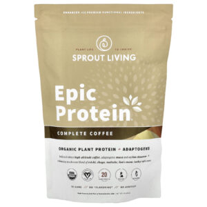 Sprout Living Epic Protein® Proteína Vegetal Orgânica + Adaptogênicos Café Completo 456 g (1 lb)
