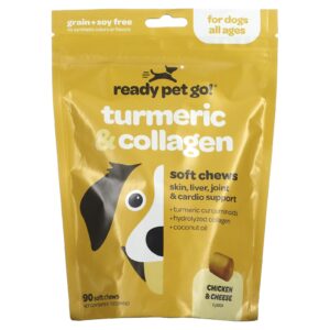 Ready Pet Go Cúrcuma e Colágeno Para Cães Todas as Idades Frango e Queijo 90 Cápsulas Mastigáveis 360 g (127 oz)