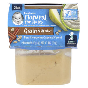Gerber Natural para Bebês Grain & Grow™ 2nd Foods® Cereal de Aveia Pera e Canela Pacote com 2 Unidades 113 g (4 oz) Cada