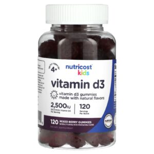 Nutricost Crianças Vitamina D3 Idades 4+ Frutos Silvestres Mistos 625 mcg (2.500 UI) 120 Gomas