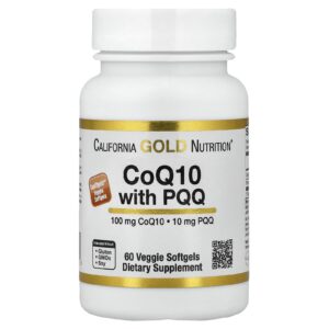 California Gold Nutrition CoQ10 com PQQ Ubiquinona USP Cápsula Softgel Vegetal de Tapioca com Lecitina de Girassol 100 mg 60 Cápsulas Softgel Vegetais