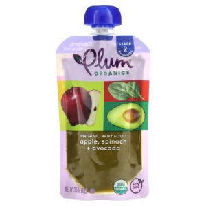 Plum Organics Comida Orgânica para Bebês Mais de 6 Meses Maçã Espinafre + Abacate 99 g (35 oz)
