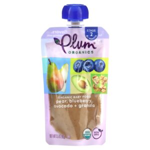 Plum Organics Comida Orgânica para Bebês Mais de 6 Meses Pera Mirtilo Abacate + Granola 99 g (35 oz)