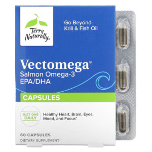 Terry Naturally Vectomega Ômega-3 EPA/DHA de Salmão 60 Cápsulas (214 mg por Cápsula)