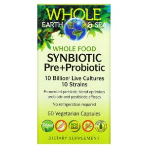 Natural Factors Whole Earth & Sea Whole Food Synbiotic Pre + Probiotic 10 Bilhões 60 Cápsulas Vegetarianas