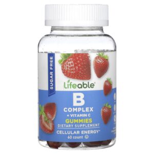 Lifeable Complexo B + Gomas de Vitamina C Morango Natural Sem Açúcar 60 Gomas