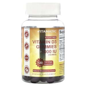Vitamatic Gomas de Vitamina D3 sem Açúcar Amora Natural 125 mcg (5.000 UI) 120 Gomas