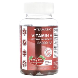 Vitamatic Vitamina A (Palmitato de Retinol) Sabor Natural de Morango 25.000 UI 120 Gomas