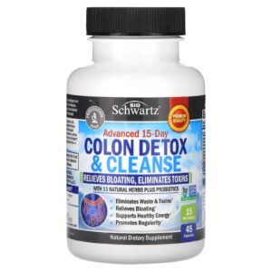 BioSchwartz Detox e Limpador de Cólon de Ação Rápida de 15 Dias Fórmula com Força Extra 45 Cápsulas Vegetais