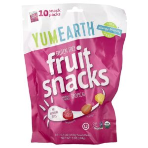 YumEarth Lanches de Frutas Sem Glúten Frutas Tropicais 10 Pacotes 198 g (07 oz) Cada