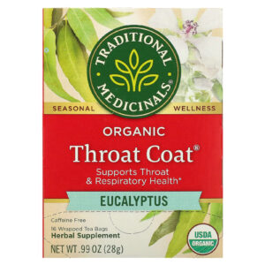 Traditional Medicinals Organic Throat Coat® Eucalipto Sem Cafeína 16 Saquinhos de Chá Embalados 28 g (099 oz)