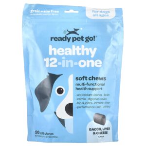 Ready Pet Go Mastigáveis Multivitamínicos Suporte Imunológico Completo para Cães Todas as Idades Frango Queijo e Bacon 90 Cápsulas Mastigáveis 360 g (127 oz)